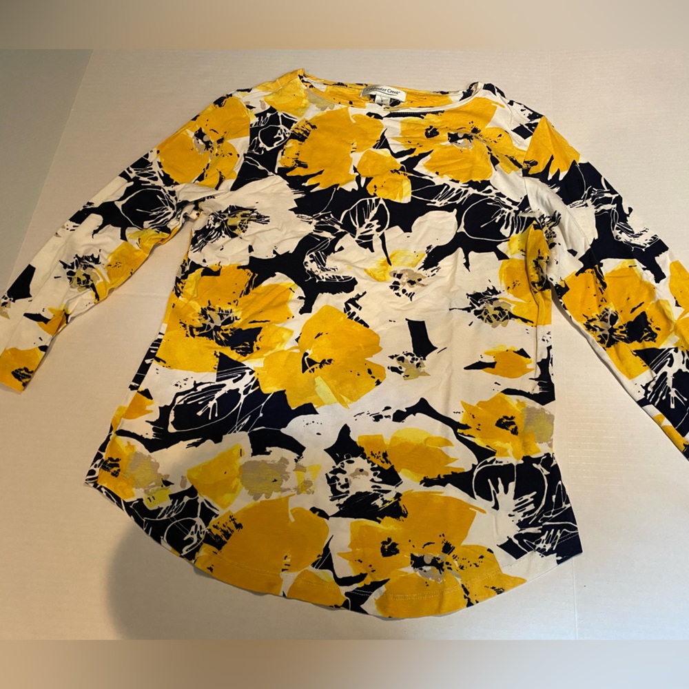 Women’s Coldwater Creek Small Long Sleeve Yellow Floral Pattern Blouse